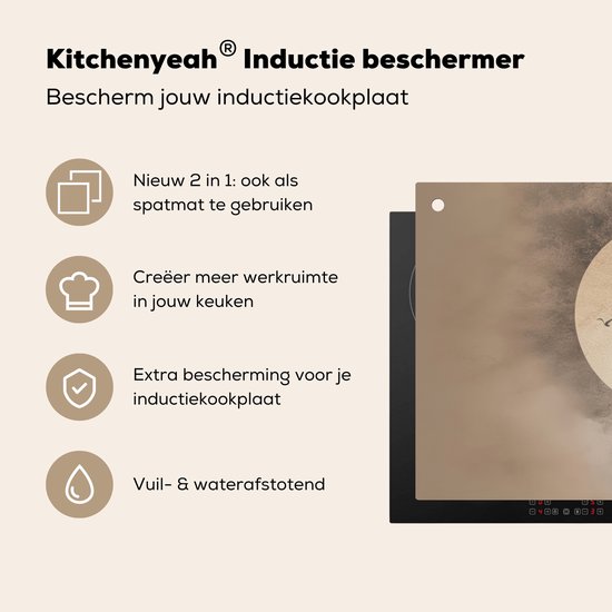 KitchenYeah® Protection plaque induction 95x50 cm - Oiseaux - Beige - Japandi - Protege plaque de cuisson - Couvre plaque induction - Protecteur d'induction - Cuisine