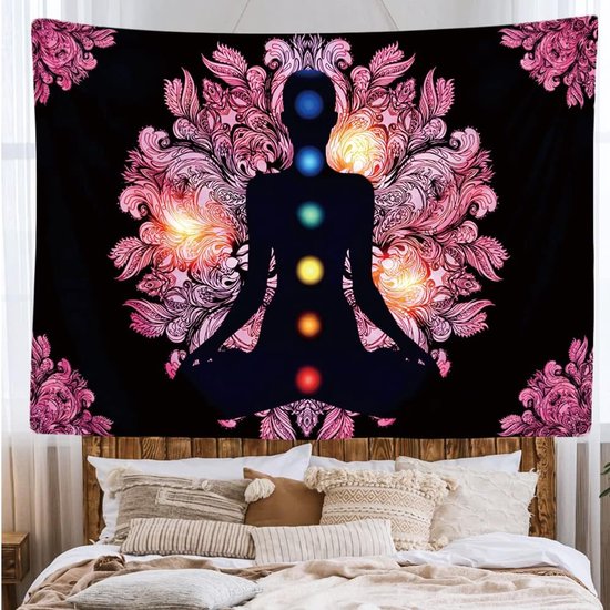 Wandkleed binnen - Wandtapijt - Chakra - Energie - Reiki - Mandala - Muurkleed - Wanddoek Stof - 200 x 150 cm - Wanddecoratie - Wandhanger - Muurhanger - Fotobehang - Poster - Ulticool - Decoratie - Woonkamer - Slaapkamer
