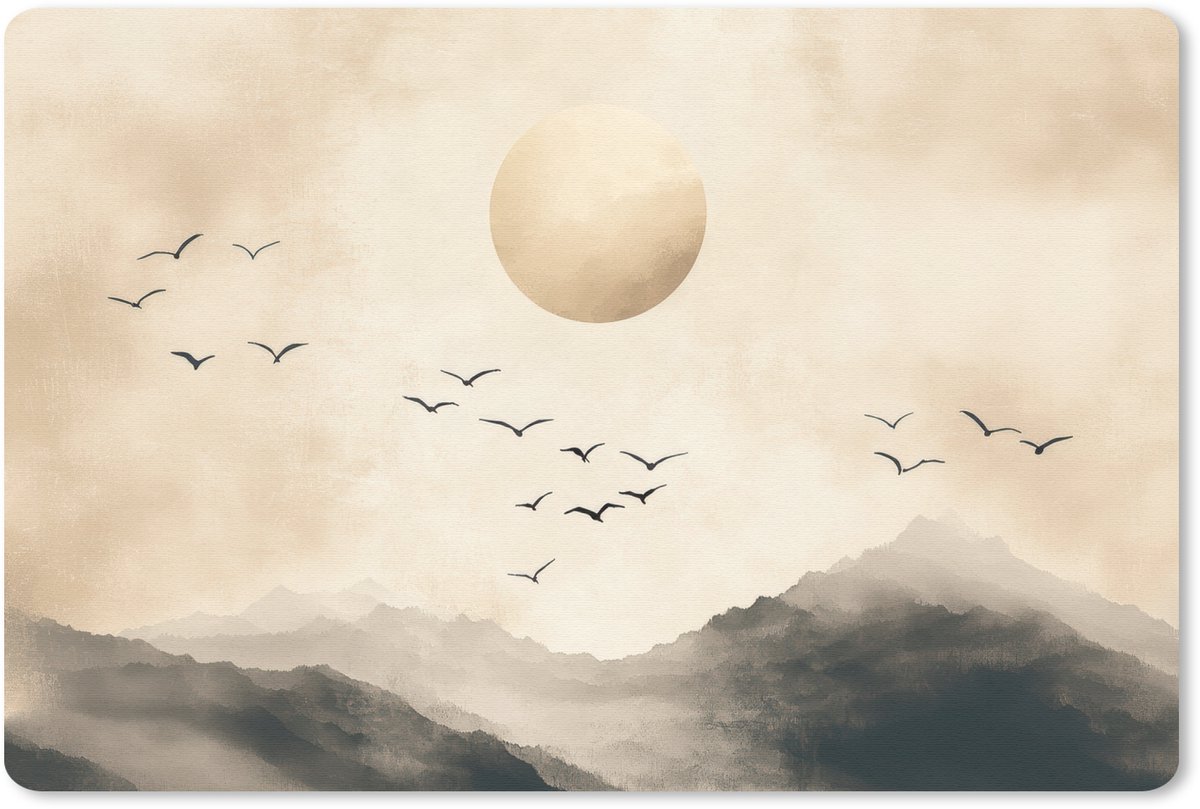 Muismat 27x18 cm - Mousepad Landschap - Japandi - vogel - Muismatten