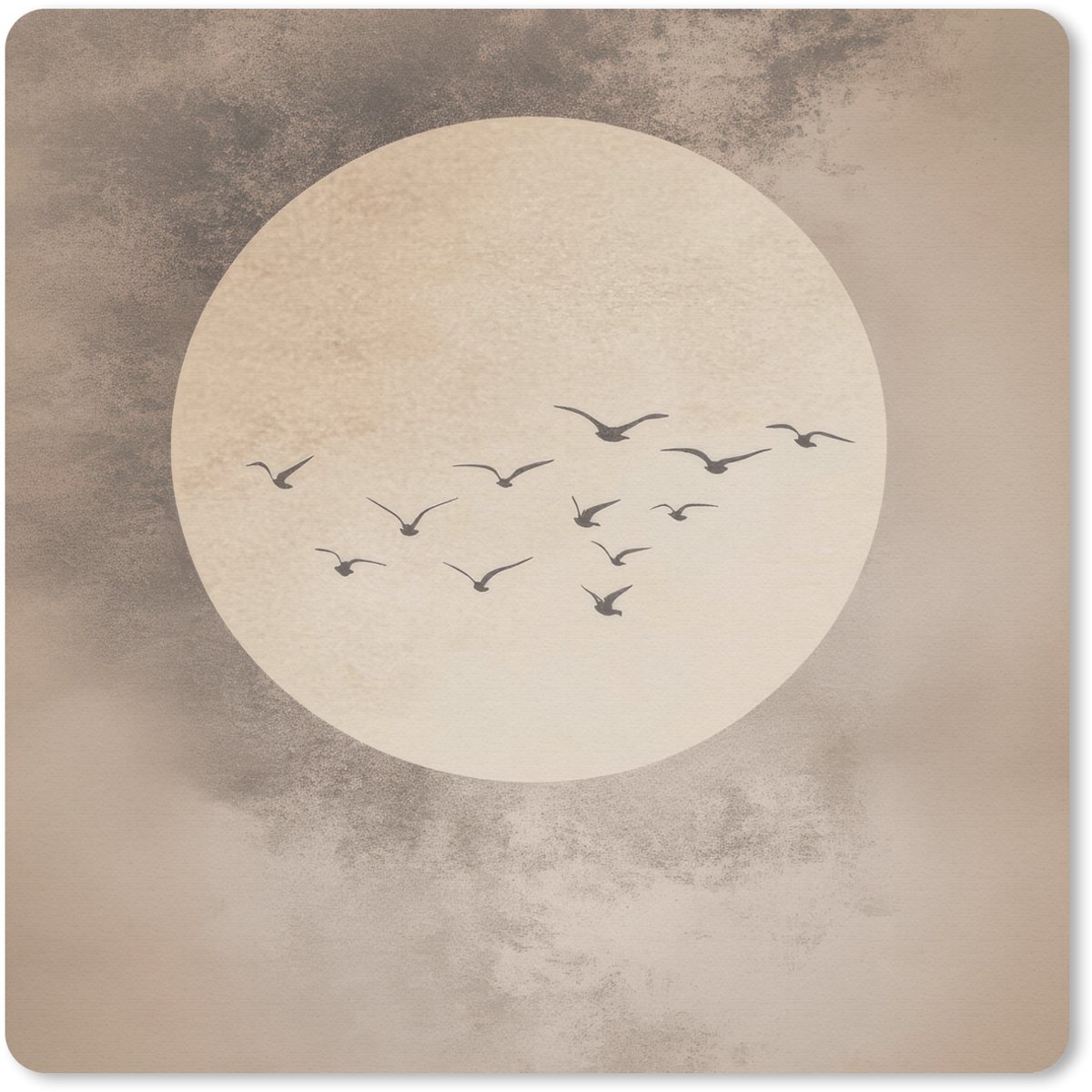 Muismat 20x20 cm - Mousepad Vogel - Beige - Japandi - Muismatten