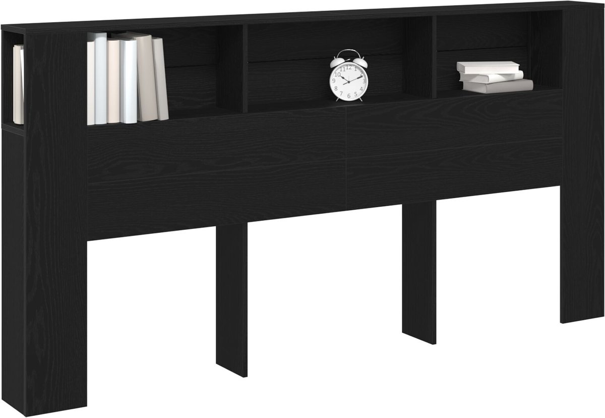 vidaXL - Hoofdeinde - Kast - Zwart - Eiken - 200 - x - 18,5 - x - 102,5 - cm - Bewerkt - hout