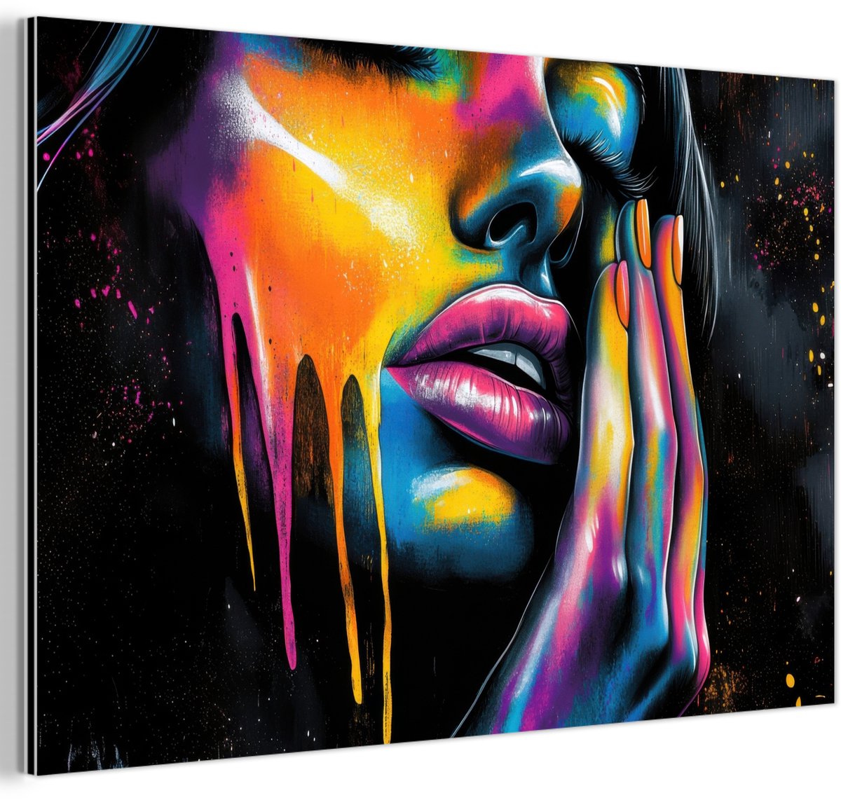 Aluminium schilderij 150x100 cm - Wanddecoratie metaal - Vrouw - Gezicht - Verf - Kunstzin
