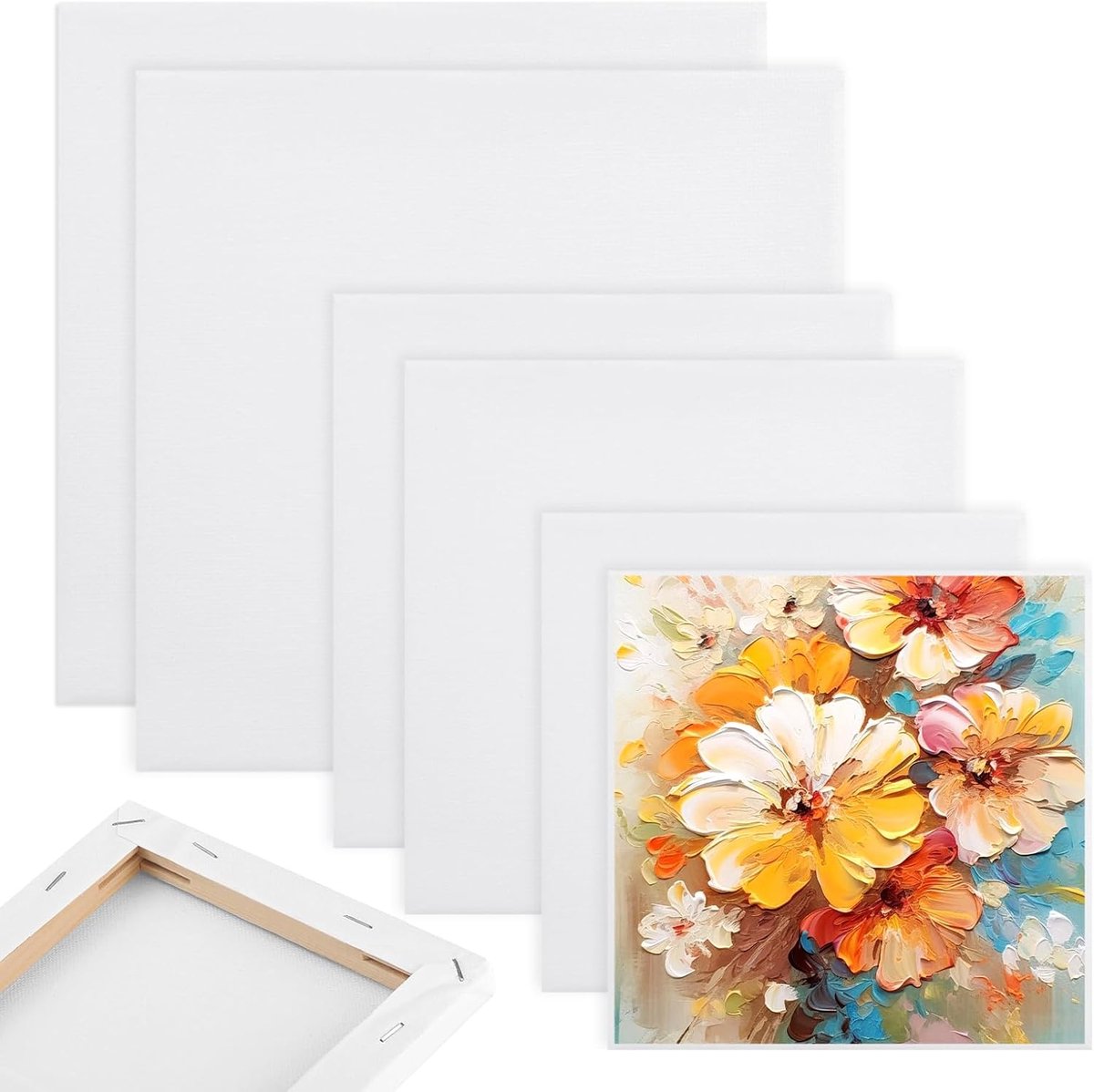 Canvas om te beschilderen set - 6 stuks, 10x10 cm, 15x15 cm, 20x20 cm - Perfect voor schilderen en kunstprojecten