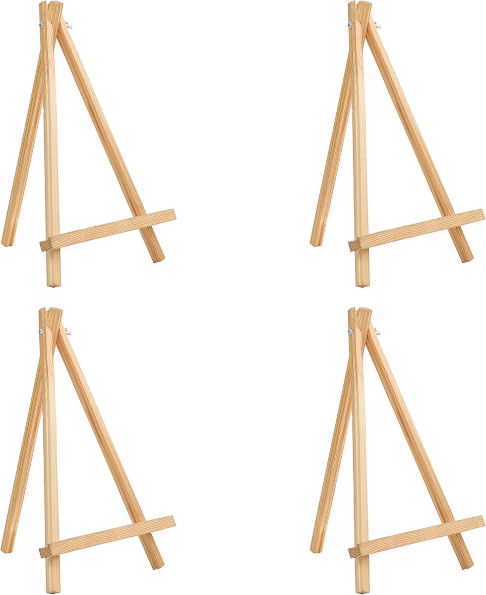 Houten Tafelmodel Schildersezel 30 cm - Set van 4 Kleine Statieven voor Canvasschilderijen en Kunst