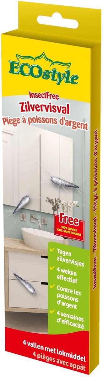 Goedkoopste ECOstyle Zilvervisjes Lijmval Bestrijdingsmiddel met Lokstof - Douche, Keuken & Badkamer - Ook voor Spinnen & Pissebedden - 4 Weken Effectief - 100 Natuurlijk - 4 Stuks