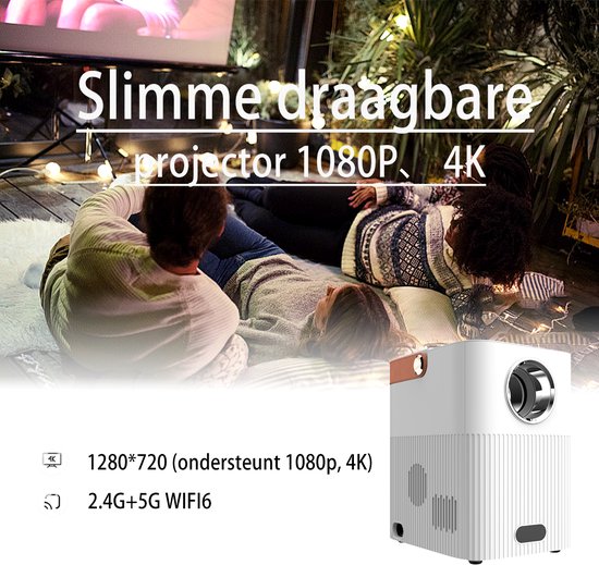 JIGUO S1 Mini Beamer - Draagbare Buiten Projector - Android 13.0 - Full HD Ondersteuning - WiFi 6 & Bluetooth 5.2 - Automatische Keystone
