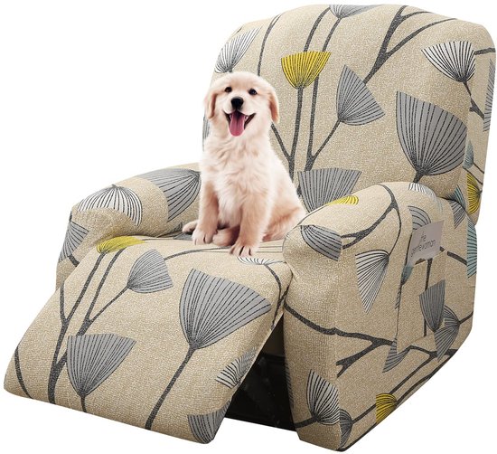 Foto: Lydevo stretchhoes voor relaxstoelen stretch fauteuilhoes relaxstoel fauteuilbeschermer voor relaxstoelen 4 delige set met zijvak antislip wasbare fauteuilhoes beige blad