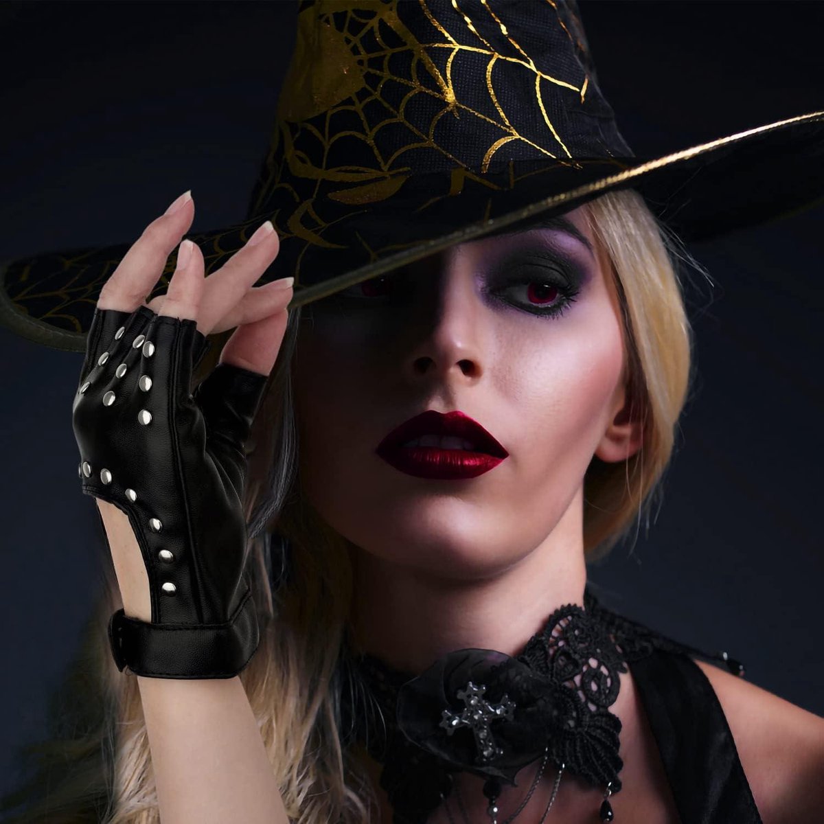 Vingerloze handschoenen | Spinnenweb print voor Halloween