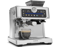 Klarstein GrandPresso Touch espressomachine met molen – 20 bar, 1350 W, geïntegreerde precisiemolen, 2,3 liter waterreservoir, touchscreen, roestvrij staal, stoompijpje, drukmeter.