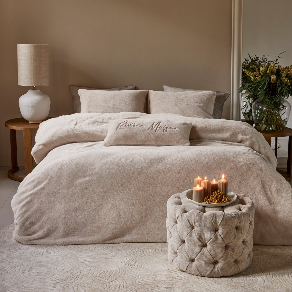 Riviera Maison Tendre dekbedovertrek - Tweepersoons - 200x200/220 - Zand