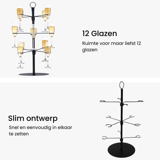 Cocktailtoren, cocktailboomstandaard, metalen glazen houder for cocktails, 12 glazen houders for cocktails, martini's en champagne(Black 2-storey for 8-glass Cocktailtoren, cocktailboomstandaard, metalen glazen houder for cocktails, 12 glazen houders for cocktails, martini's en champagne(Black 2-storey for 8-glass