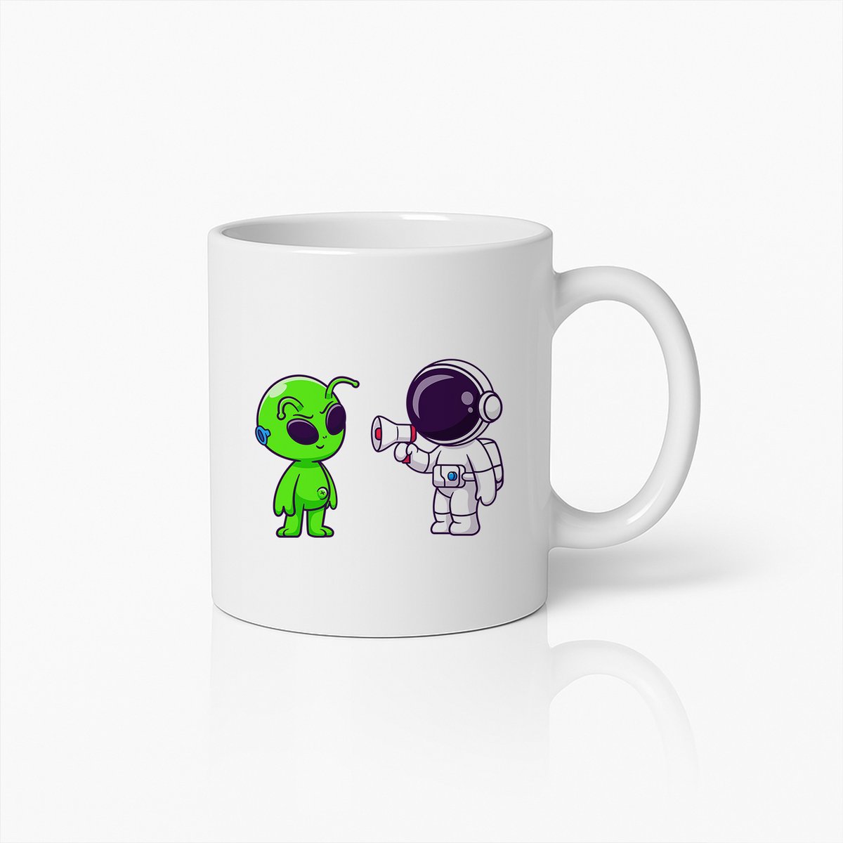 Grappige Alien en Astronaut Cartoon Mok – Unieke Ruimte Thema Koffiebeker