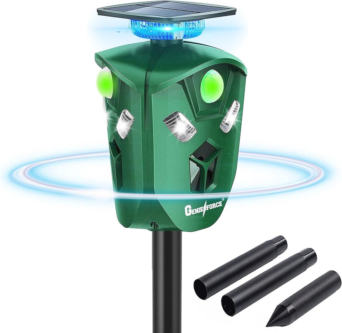 Ultrasone dierenverjager 360° - Effectieve afschrik voor katten, honden, marters en meer - Waterdicht en zonne-energie