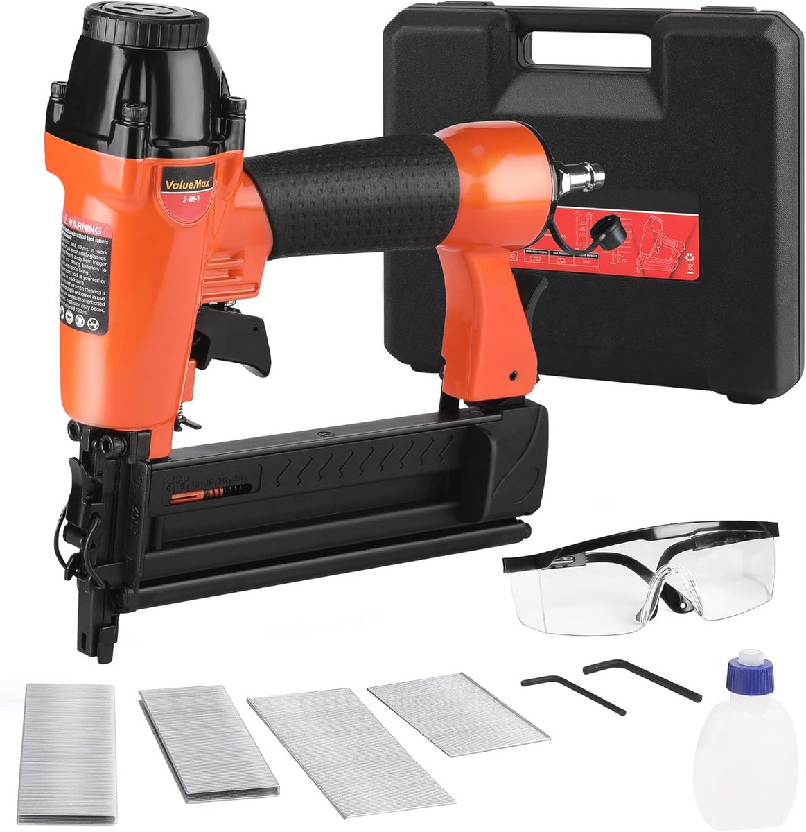Multifunctionele 2-in-1 Pneumatische Nietmachine met Opbergdoos en 200 Nietjes en Nagels