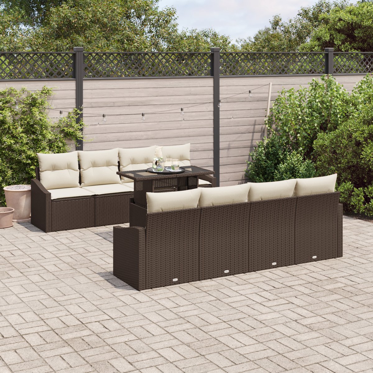 vidaXL Tuinbank - Set - 9 - st - Bruin - poly - rattan