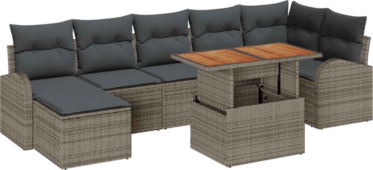 vidaXL - Tuinbank - Set - met - kussen - 8 - pcs - Grijs