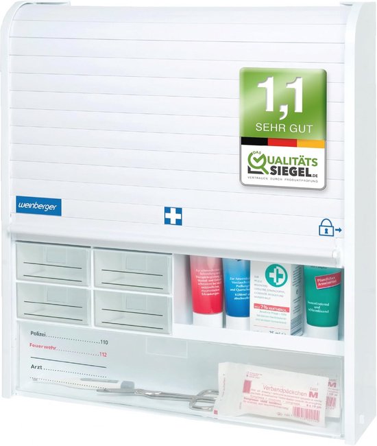 Poste à pharmacie avec sécurité enfant et 14 tiroirs amovibles - Wit, 48 x 42 x 10 cm