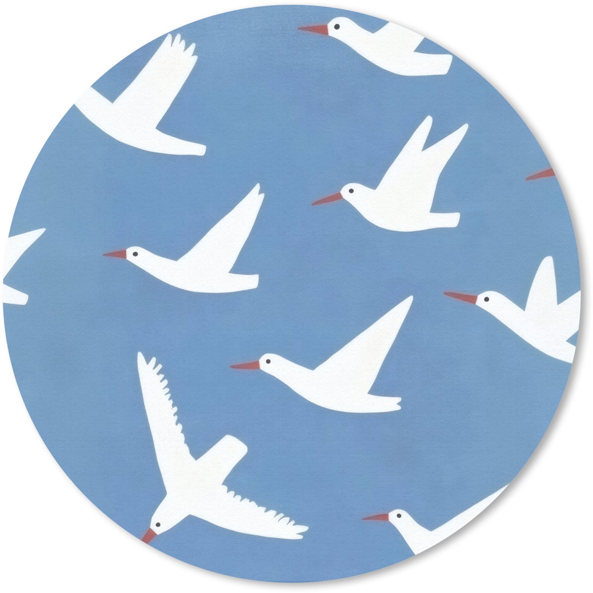 Muismat rond 50x50 cm - Mousepad Vogels - Wit - Patroon - Ronde muismatten