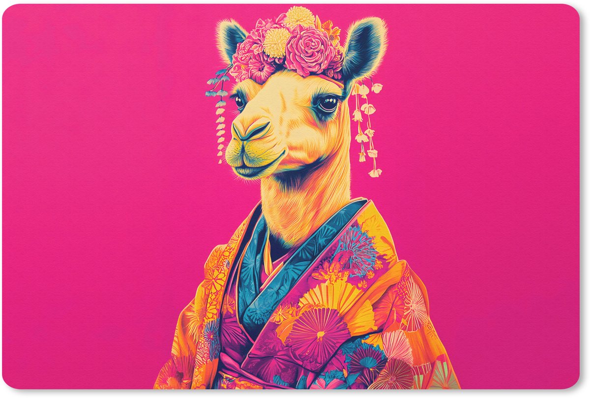 Muismat 27x18 cm - Mousepad Kameel - Bloemen - Kimono - Waaiers - Muismatten
