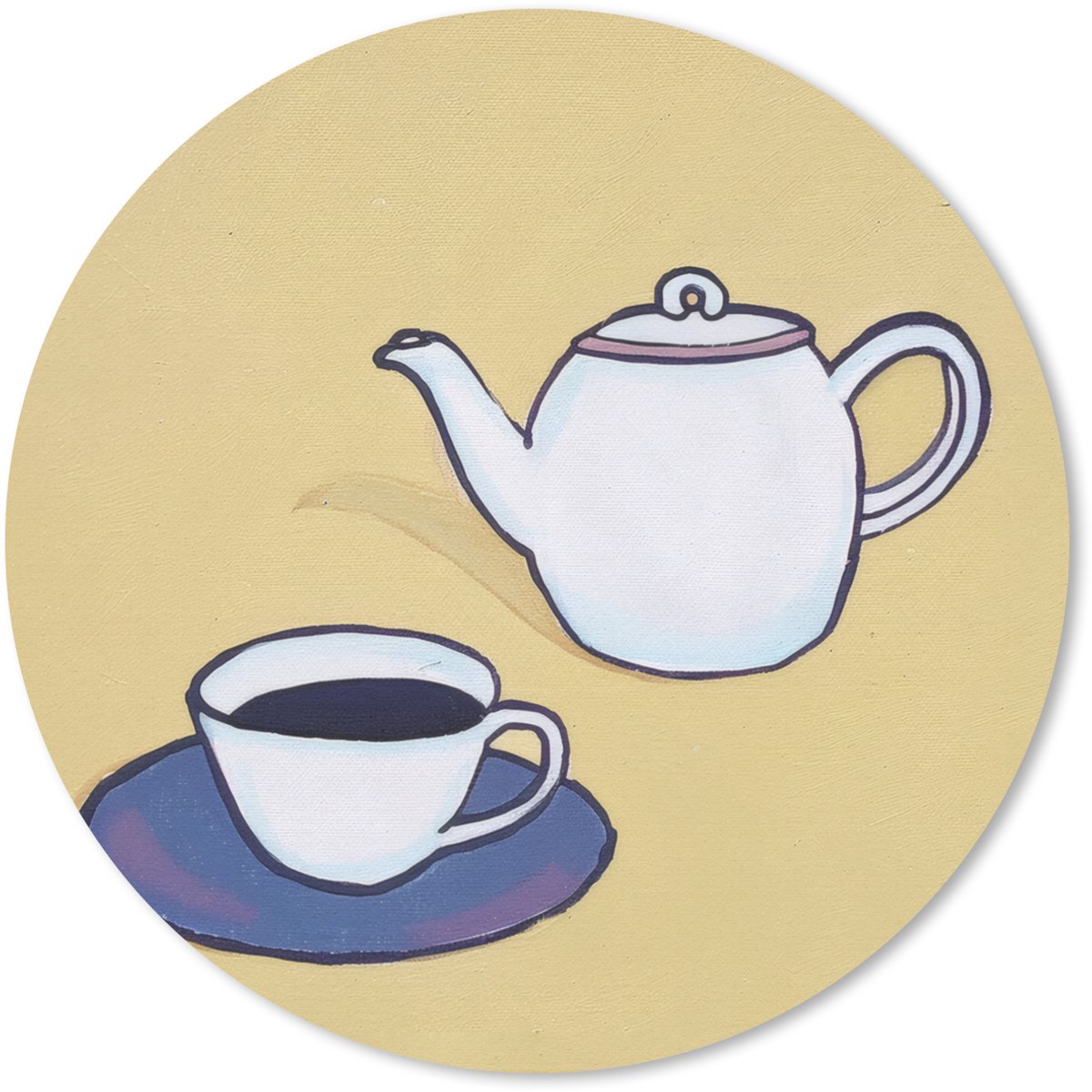 Muismat rond 20x20 cm - Mousepad Theepot - Kopje - Beige - Illustratie - Ronde muismatten