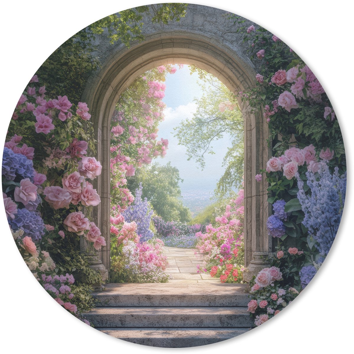 Muismat rond 50x50 cm - Mousepad Doorkijk - Rozen - Vintage - Bloemen - Ronde muismatten