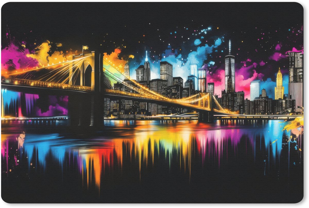 Muismat 27x18 cm - Mousepad Skyline - Brug - Verlichting - Kleuren - Muismatten