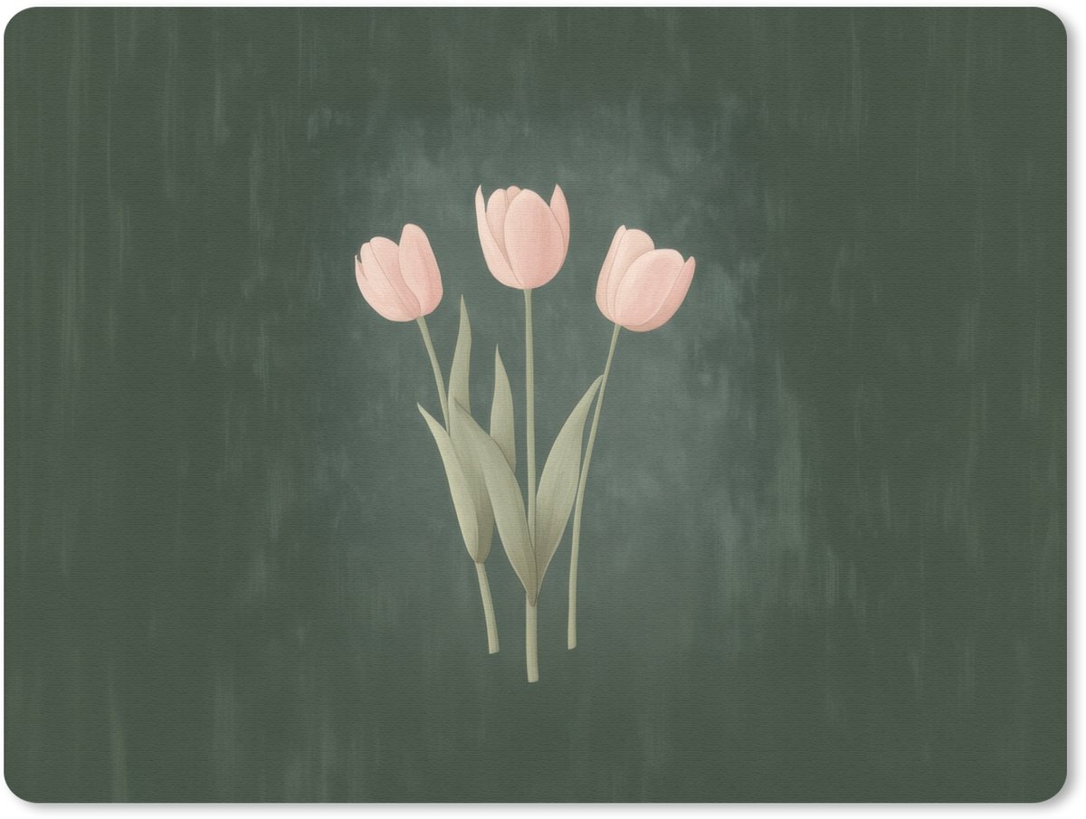 Muismat 23x19 cm - Mousepad Tulpen - Liefde - Donkergroen - Muismatten