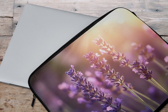 Housse pour ordinateur portable 17 pouces - Fleurs de lavande - Violet - Lumière du soleil - Housse pour ordinateur portable - Dimensions intérieures 41x28 cm - Dos noir