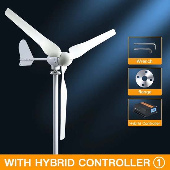 Foto: Windturbine windmolen windturbine generator windenergie 12v 2000w 3 bladen horizontale windmolen met mppt hybride controller voor huis off grid systeem