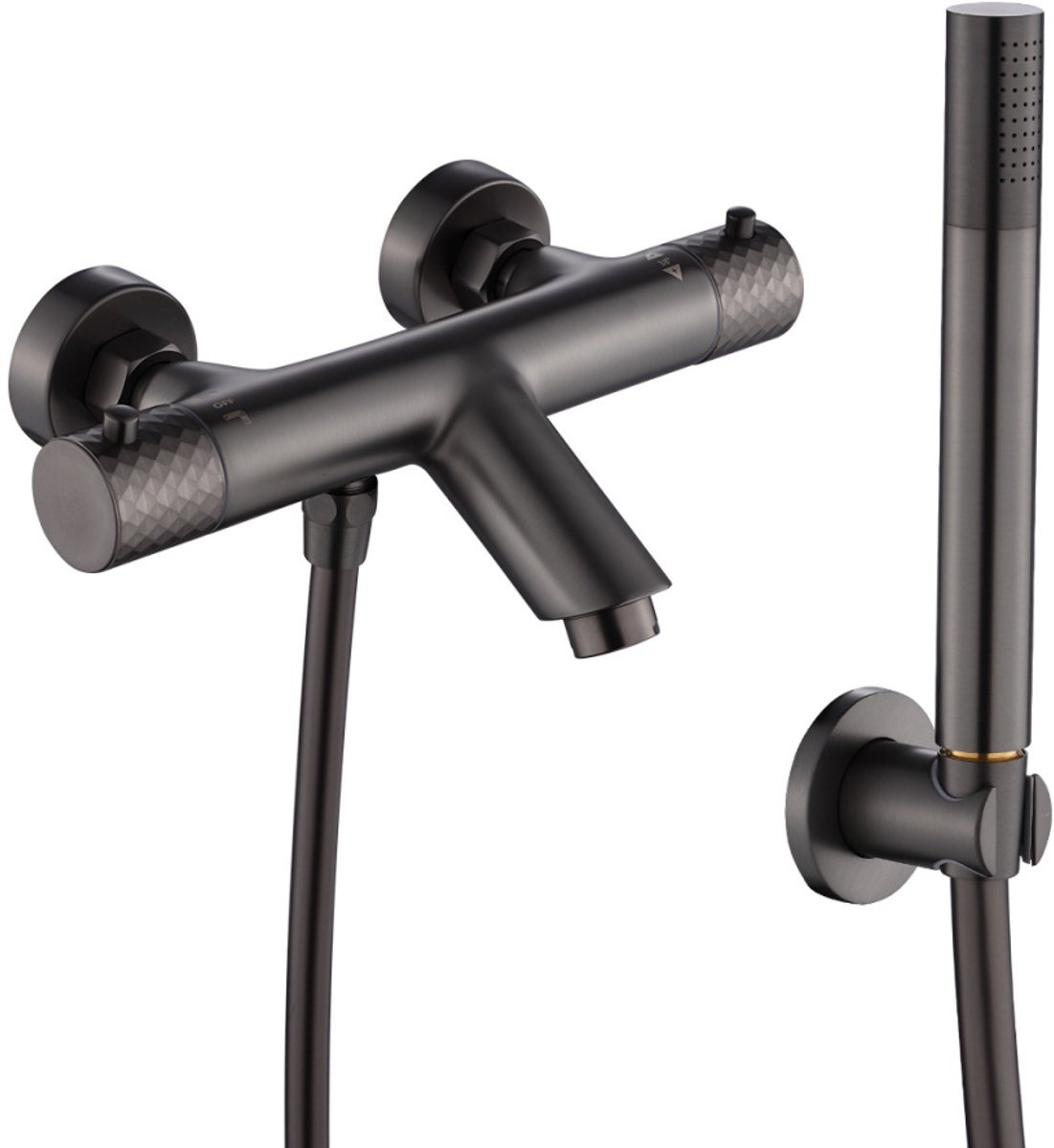 WEBO Oliver inbouw badkraan met handdouche complete set - Gun Metal - watervalontwerp - twee-knop bediening complete set