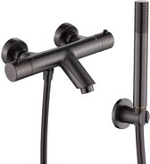 WEBO Oliver inbouw badkraan met handdouche complete set - Gun Metal - watervalontwerp - twee-knop bediening complete set