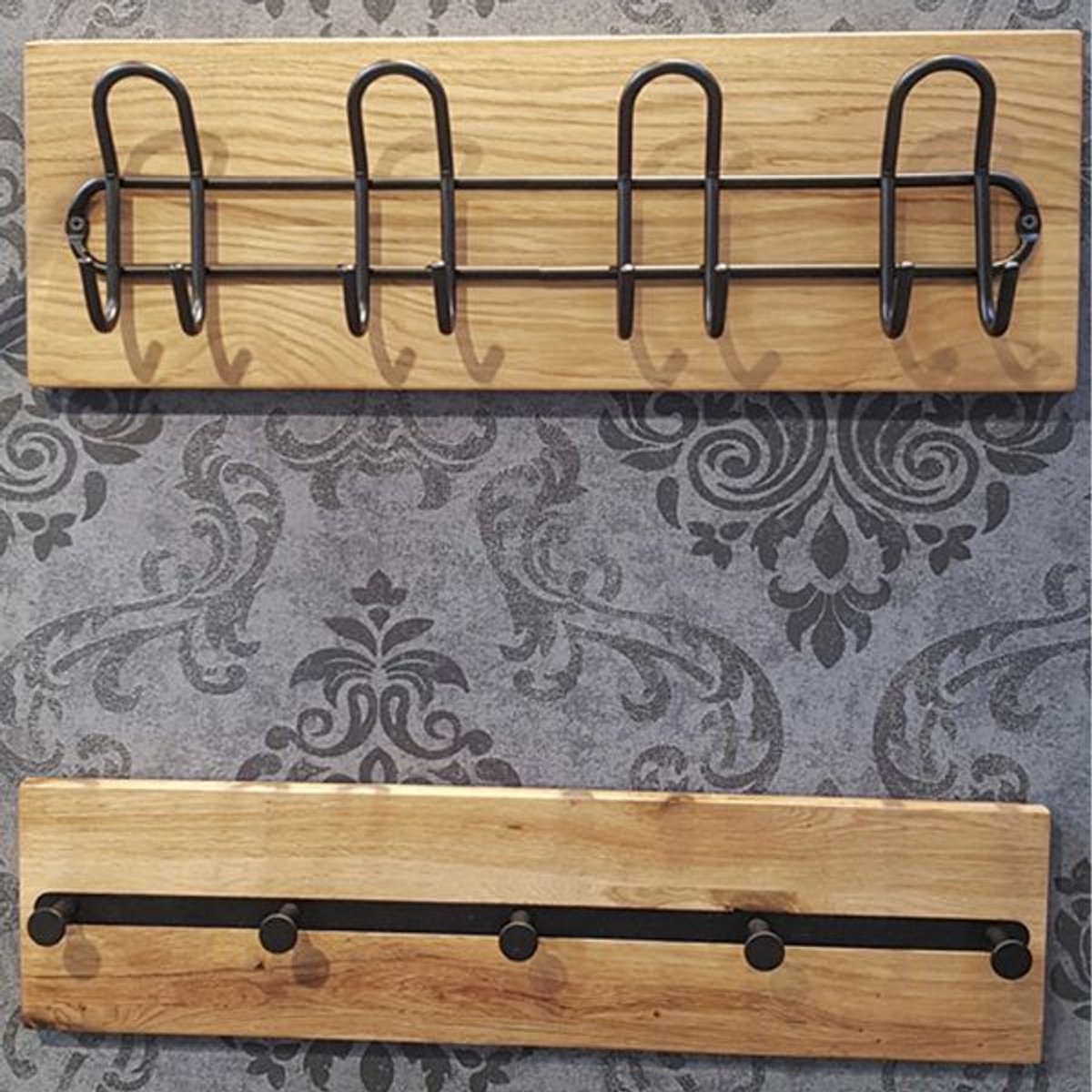 Wandpaneelset Met 8 Haken En 5 Knoppen | Royal Oak-design - Haku - Wandkapstokken - Bruin - Hout; Metaal