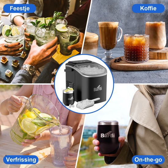 Luxe volledige set met 3 Bardi RVS dubbelwandige thermosbekers - koffiebekers Bardi Deluxe IJsblokjesmachine – IJsblokmaker Inclusief Luxe Thermosbeker en IJsschep – 9 Blokjes in 8 Minuten – Zwart — afbeelding 3