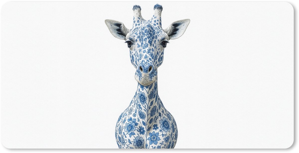Muismat XXL 80x40 cm - Bureau onderlegger - Bureau mat Giraffe - Delfts blauw - Dieren - Minimalistisch - Bureaumat - Gaming mousepad xl - Bureaulegger groot - Computer deskmat