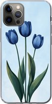 Telefoonhoesje Geschikt voor iPhone 13 Pro hoesje - Tulpen - Blauw - Bladeren - Siliconen Telefoonhoesje Telefoonhoesje