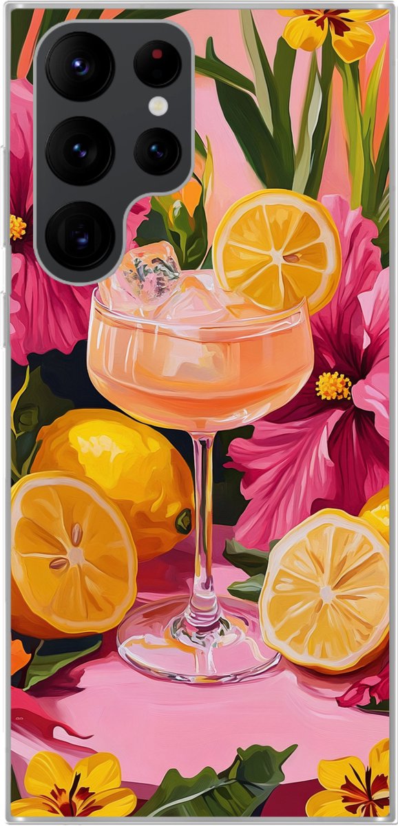 Telefoonhoesje Geschikt voor Samsung Galaxy S22 Ultra hoesje - Drink - Bloemen - Yellow - Siliconen Telefoonhoesje Telefoonhoesje