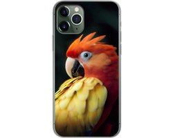 Telefoonhoesje Geschikt voor iPhone 11 Pro hoesje - Close-up - Papegaai - Veren - Oranje - Siliconen Telefoonhoesje Telefoonhoesje