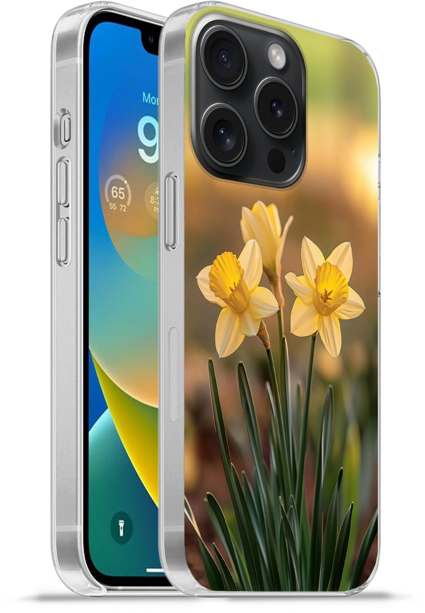 Telefoonhoesje Geschikt voor iPhone 15 Pro hoesje - Bloemen - Geel - Wazig - Siliconen Telefoonhoesje Telefoonhoesje