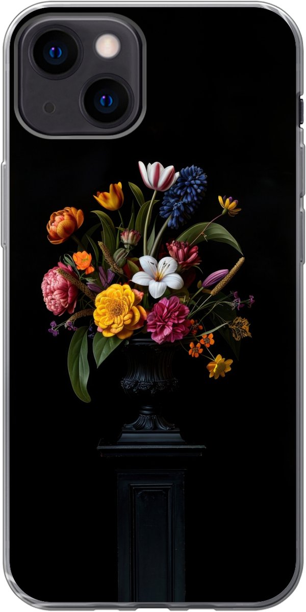 Telefoonhoesje Geschikt voor iPhone 13 hoesje - Lente - Bloemen - Klassiek - Vaas - Siliconen Telefoonhoesje Telefoonhoesje