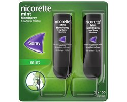 Nicorette Mondspray Freshmint 1mg/spray - nicotinevervanger - stoppen met roken - 2 x 13,2 ml (2 x 150 sprays) Nicorette Mondspray Freshmint 1mg/spray - nicotinevervanger - stoppen met roken - 2 x 13,2 ml (2 x 150 sprays)
