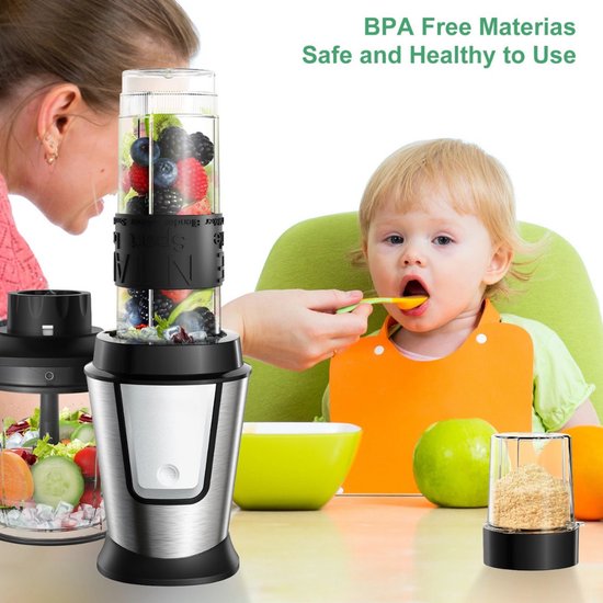 3-in-1 Keukenmachine - 700W Blender, Smoothie Maker - Voedselhakker & Droge Molen - Draagbare Juicer voor Groenten - Fruit & Noten - Multifunctionele Food Processor — afbeelding 5