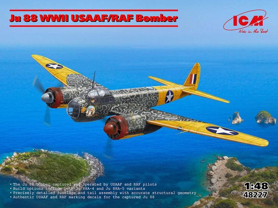 ICM Modelbouwpakket Vliegtuigen - 48227 Junkers Ju-88 WWII USAAF/RAF Bomber - Propeller Vliegtuig Plastic - 1:48 - Modelbouw