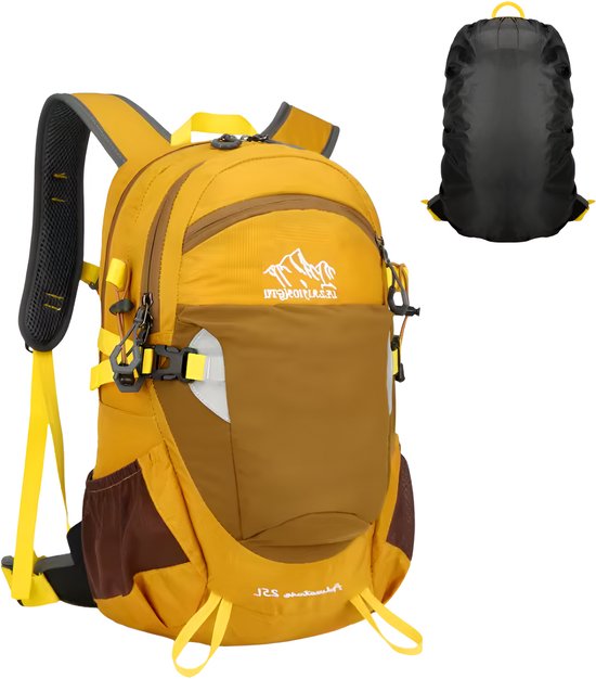 CarryQuest® - Outdoor Hiking Rugzak - Lichtgewicht + Wateropslag - Camping Reistas - Patchwork Design - Unisex - Wandelen Grote Capaciteit Bergbeklimmen Tas - Water Magazijn Tas - Geel