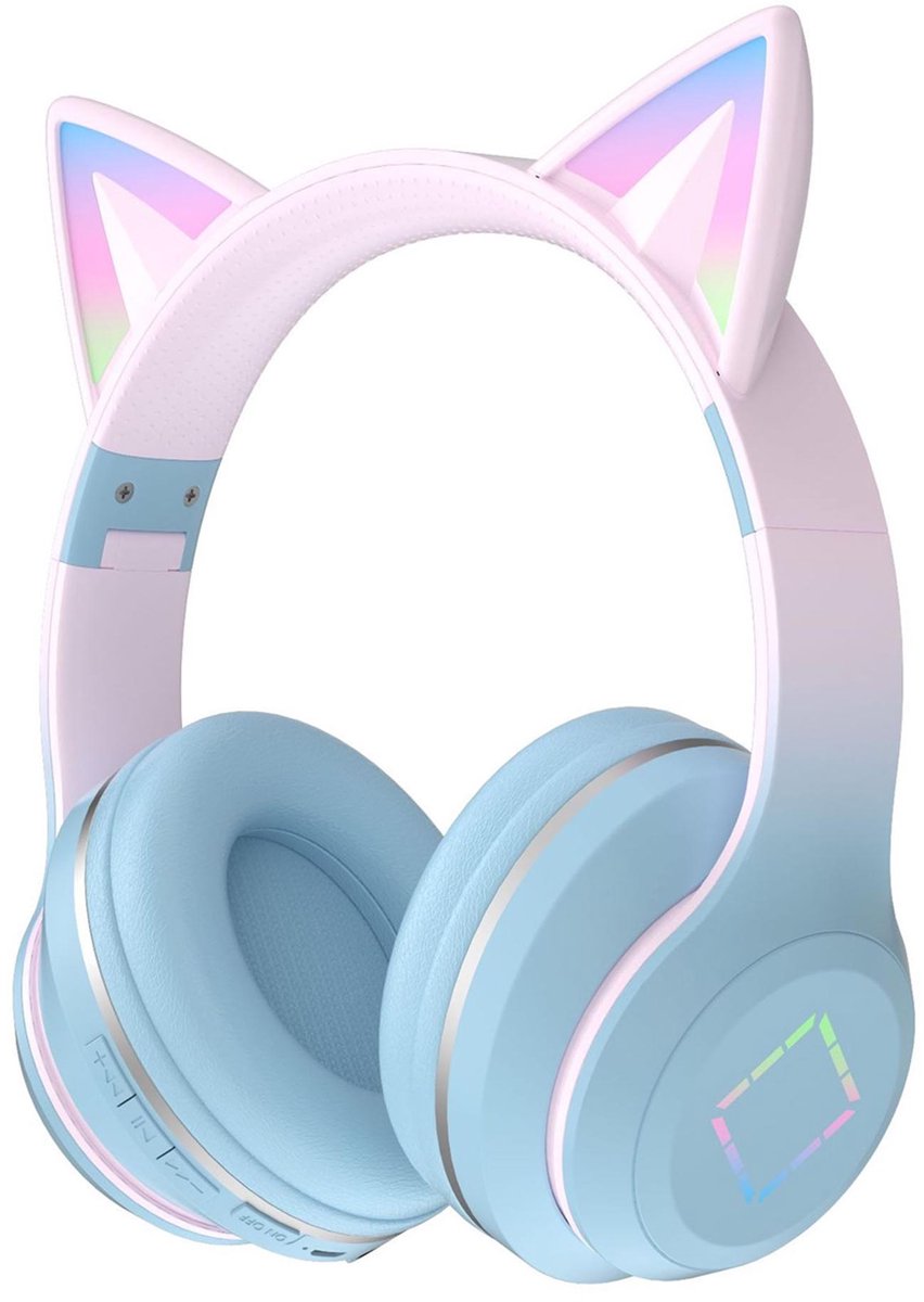 KINSI Draadloze Gaming Headset – Over - Ear, Luchtstilende & Met Adorable Kattenoren LED - Verlichting! Perfect voor Gaming & Muziek – Krachtige Audio, Comfortabel Design