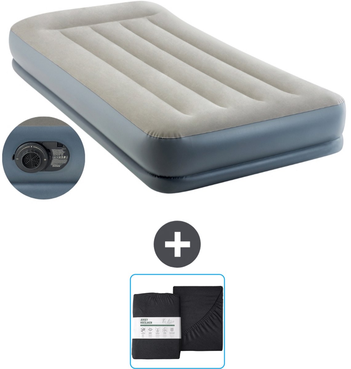 Intex Luchtbed - 1-Persoons - 99 x 191x 30 cm - Grijs - Inclusief pomp en Hoeslaken