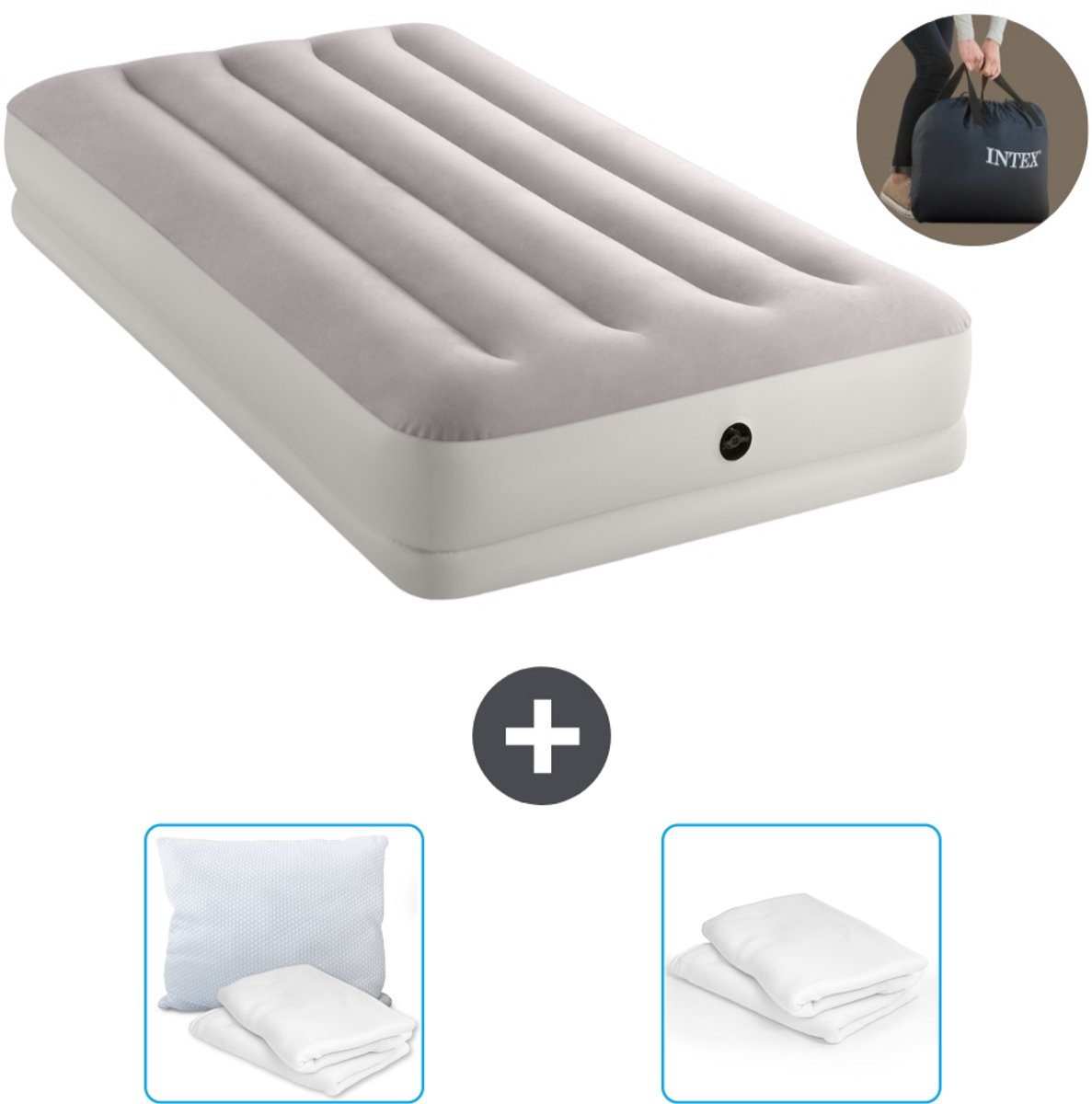 Intex Luchtbed - 1-Persoons - 99 x 191 x 30 cm - Grijs - Inclusief pomp - Kussen en Kussenbeschermer