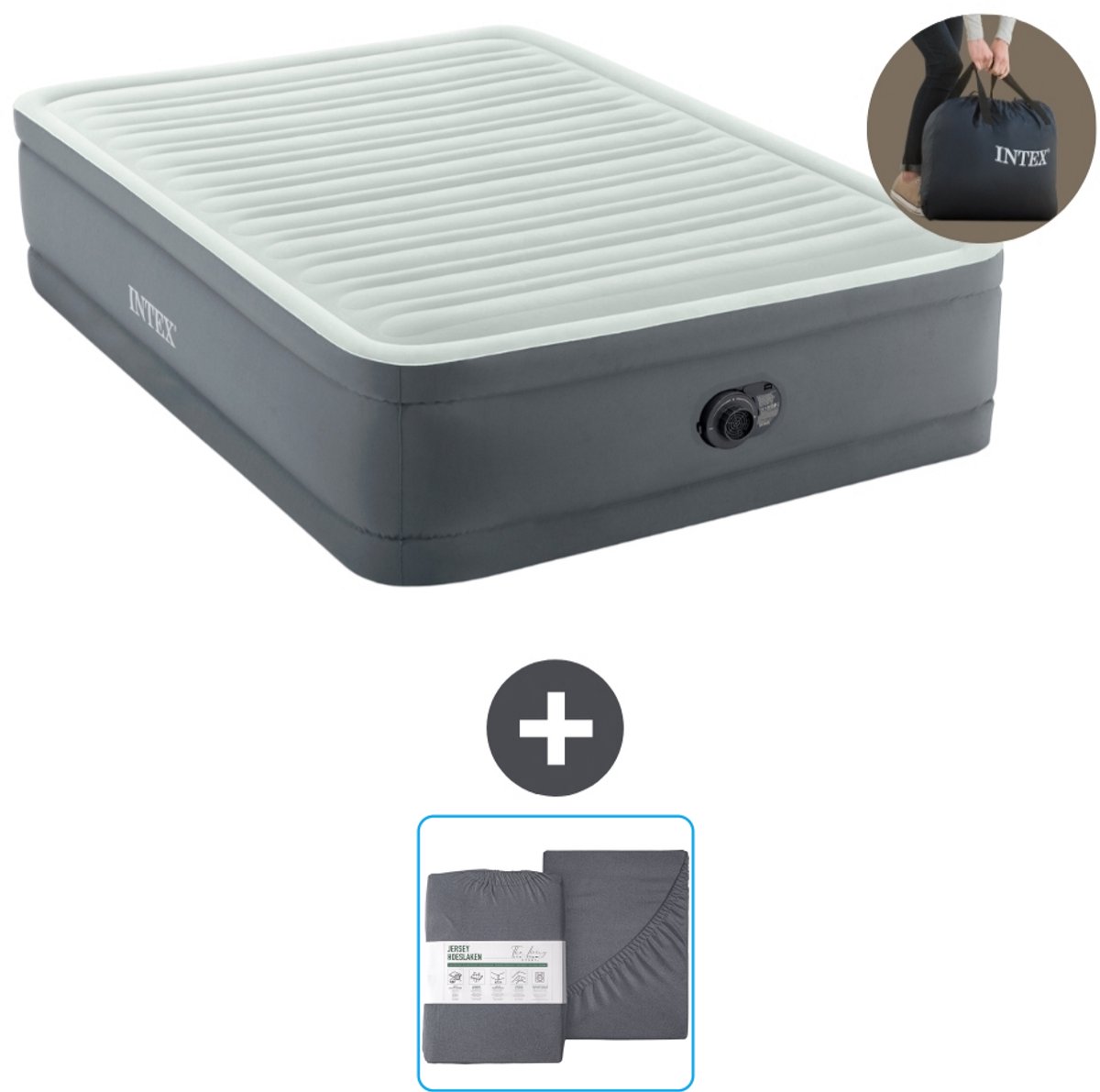 Intex Luchtbed - Twijfelaar - 137 x 191 x 46 cm - Grijs - Inclusief pomp en Hoeslaken