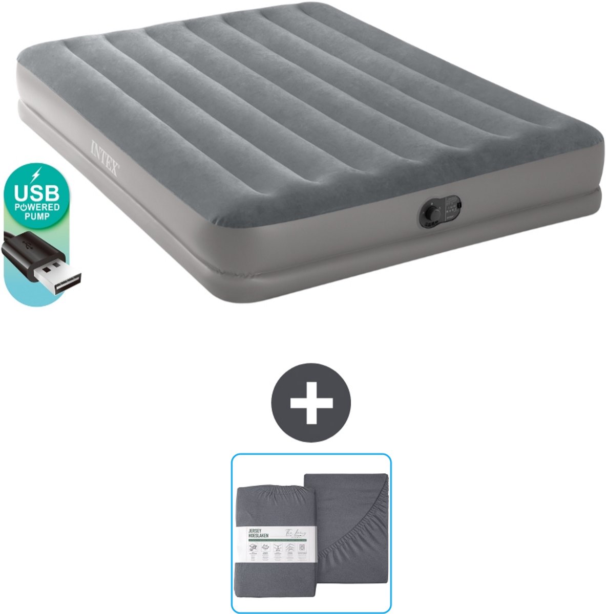 Intex Luchtbed - 2-Persoons - 152 x 203 x 30 cm - Grijs - Inclusief pomp en Hoeslaken