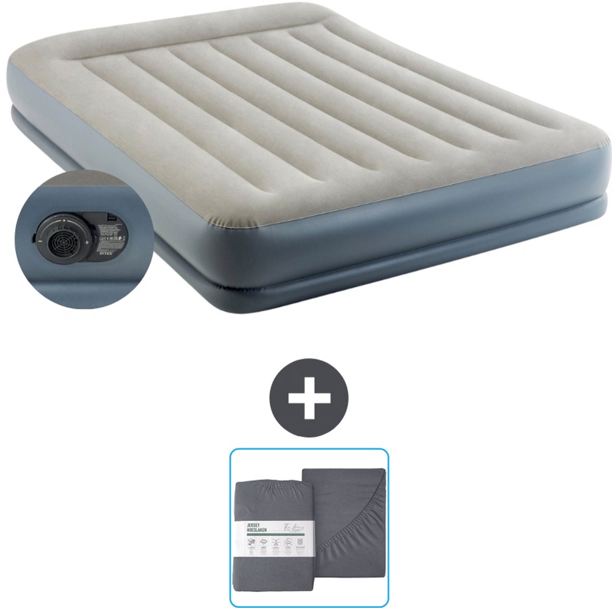 Intex Luchtbed - 2-Persoons - 152 x 203 x 30 cm - Grijs - Inclusief pomp en Hoeslaken