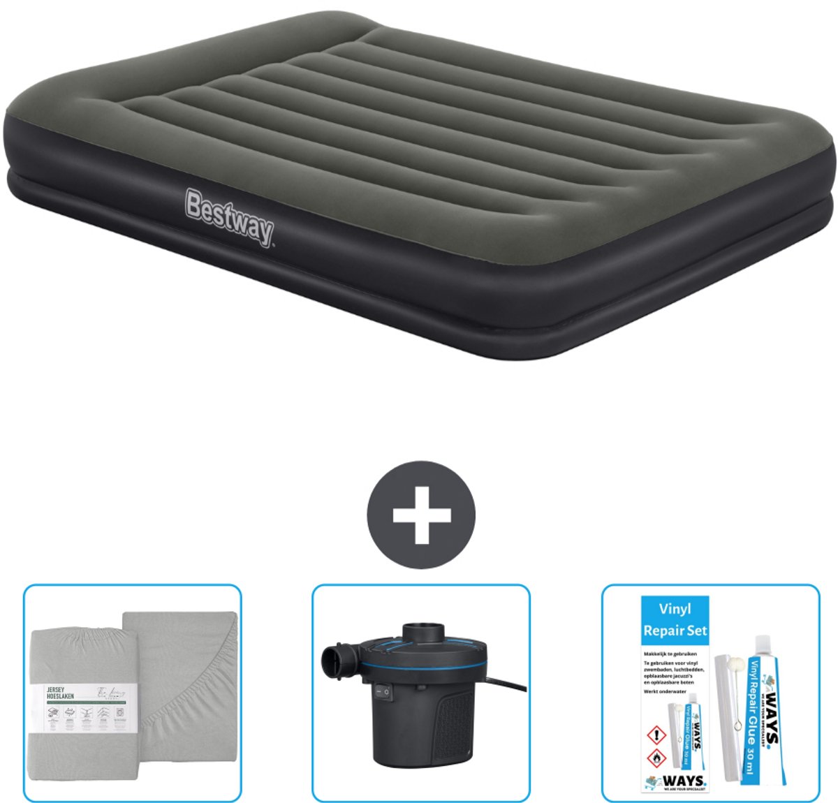 Bestway luchtbed - 2-Persoons - 152 x 203 x 36 cm - Groen - Inclusief Hoeslaken - Pomp en Reparatieset